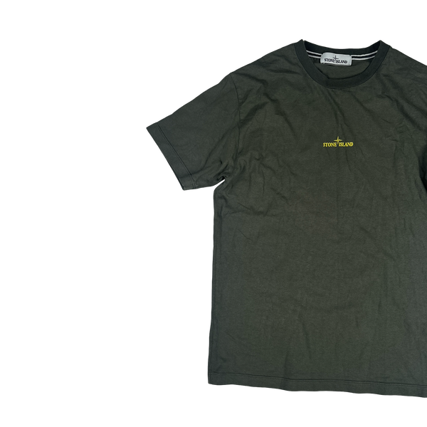 Stone Island 2020 Khaki Green Abstract Printed Compass Graphic T Shirt - Medium