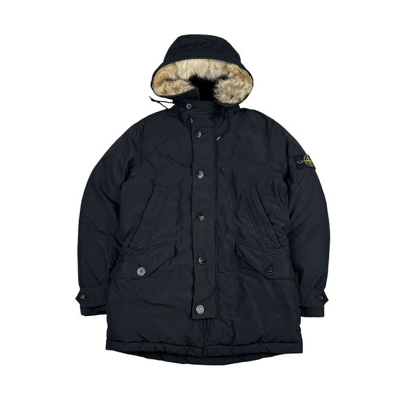 Stone Island 2014 Black Micro Reps Down Filled Fur Trim Parka - Medium