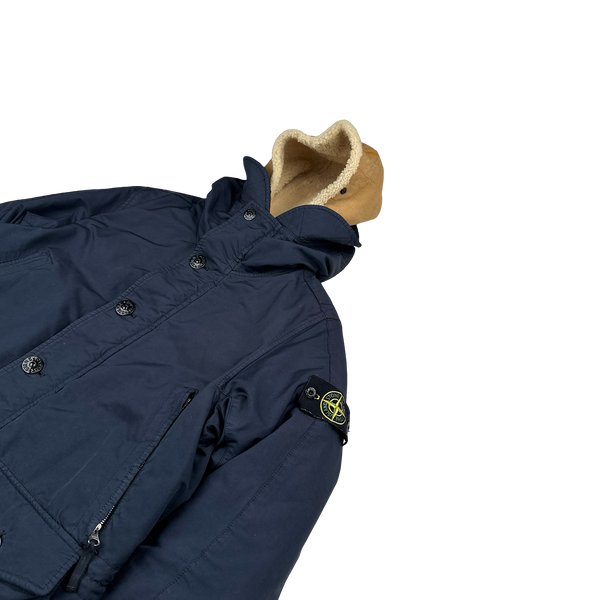 Stone Island 2015 Navy David TC Shearling Hood Down Lined Winter Jacket - Medium