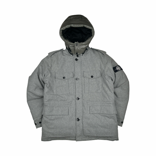 Stone Island 2014 Grey Ice Wool Blend Down Field Jacket - XXL