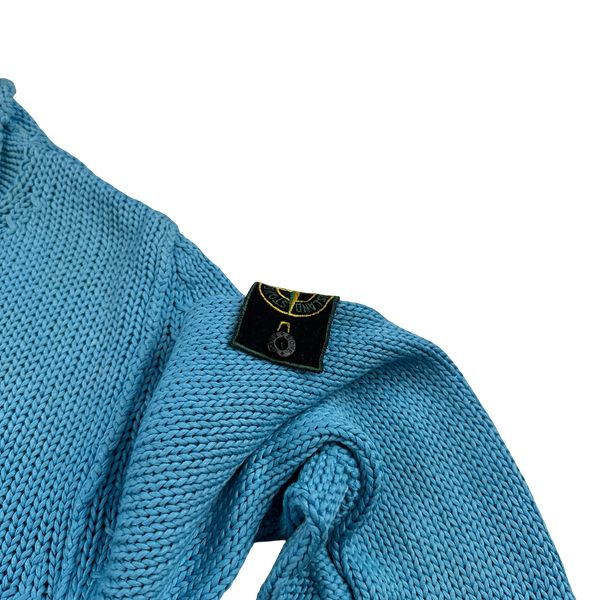 Stone Island 1990s Blue Cotton Knit Vintage Roll Neck Jumper - XL