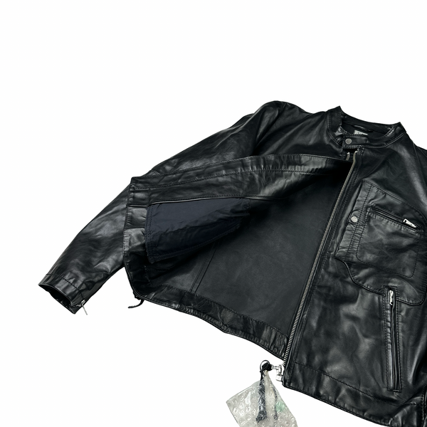 CP Company 2007 Black Zipped Vintage Real Leather Jacket - XXL