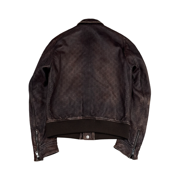 Gucci Monogram Leather Multi Pocket Zipped Jacket - Small