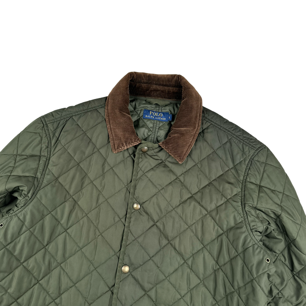 Ralph Lauren Green Quilted Corduroy Collared Shooting Jacket - Large