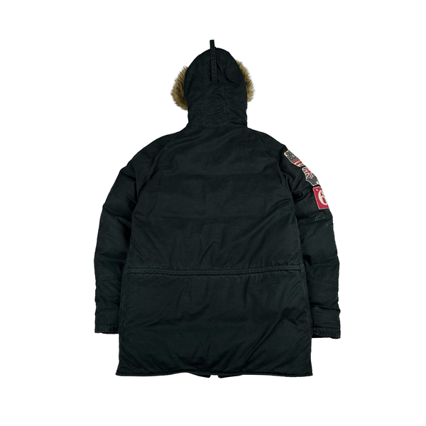 Ralph Lauren Black Fur Hooded Parka Jacket - Small