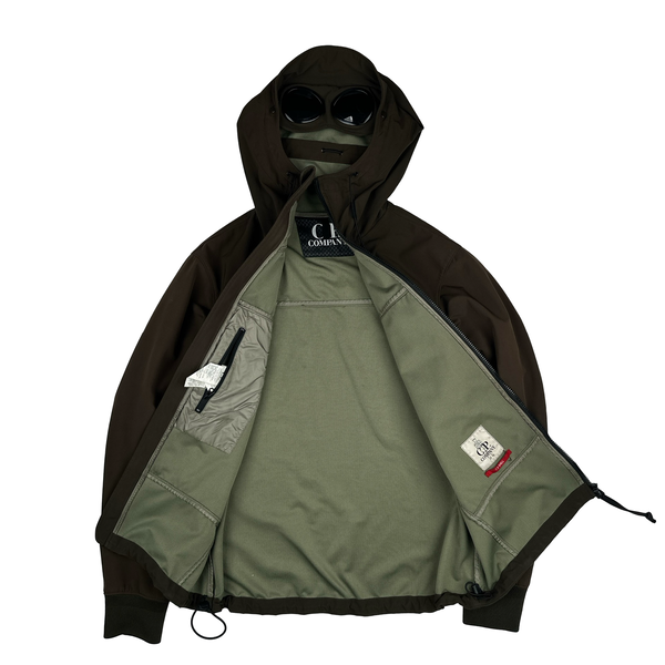 CP Company Brown Soft Shell Goggle Hooded Zipped Jacket - XL