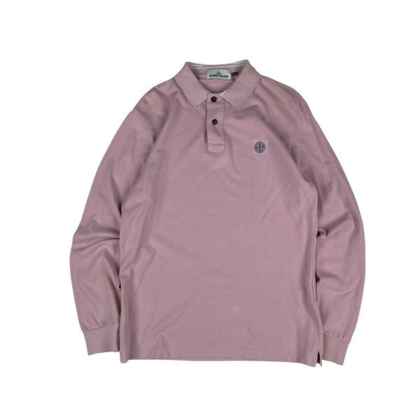Stone Island Pink Cotton Long Sleeve Polo Shirt - Medium