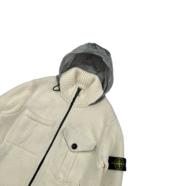 Stone Island 2021 Cream Wool Blend President Knit Zipped Jumper - Medium