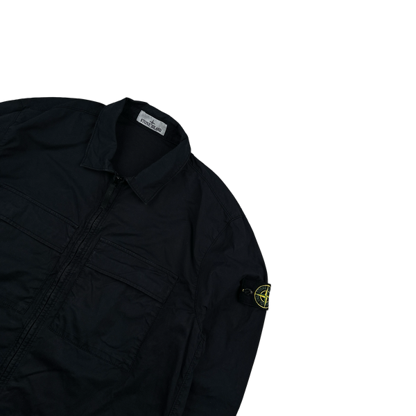 Stone Island 2023 Black Supima Cotton Twill Zipped Overshirt - XL
