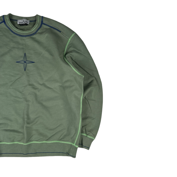 Stone Island 2023 Sage Green Contrast Stitch Compass Cotton Crewneck - Medium