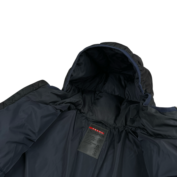 Prada Navy Red Tab Logo Zipped Puffer Jacket - XXL