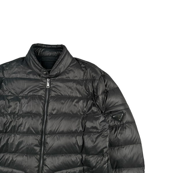 Prada Grey Triangle Logo Plaque Zipped Puffer Jacket - XXL