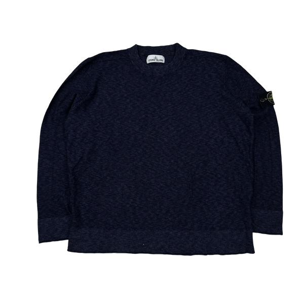 Stone Island Navy Fine Knit Marl Jumper - Small
