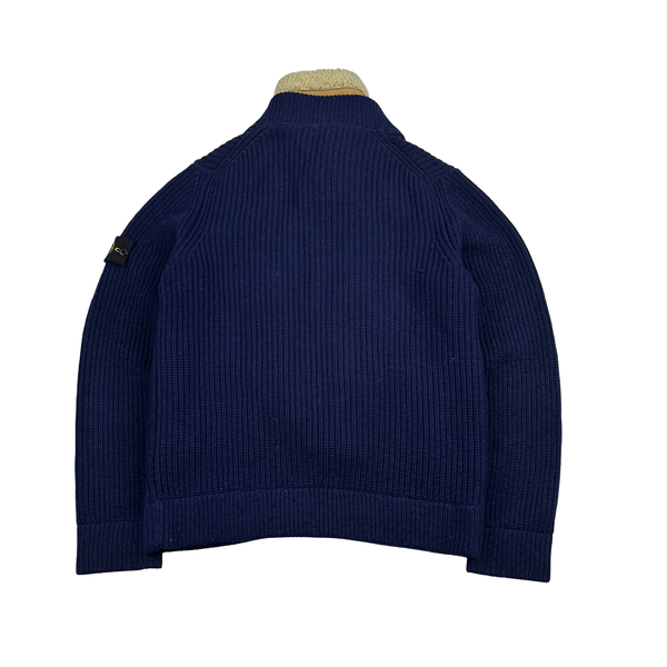 Stone Island 2014 Navy Wool Dutch Rope Lined President Knit Knit - XL