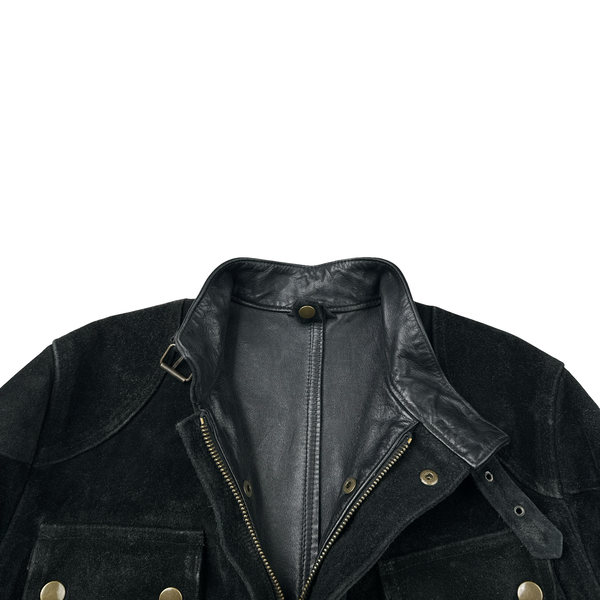 Belstaff Black Multi Pocket Field Suede Leather Zipped Heavyweight Jacket - Small