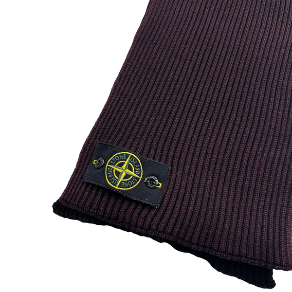 Stone Island Wine Ribbed Wool Scarf