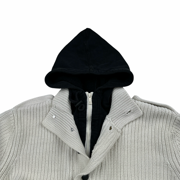 Henri Lloyd Thick Knitted Cotton Hooded White Jumper - XL