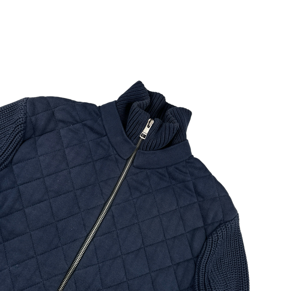Burberry Navy Quilted Cotton Thick Padded Zipped Jumper - XL