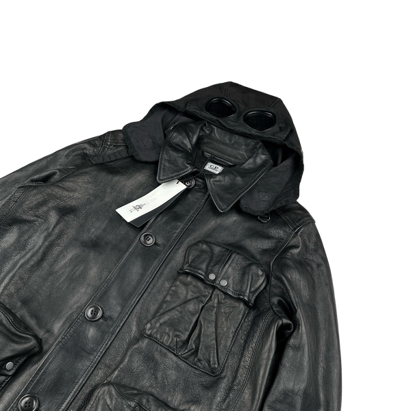 CP Company Black Mille Miglia Leather Goggle Jacket - Large