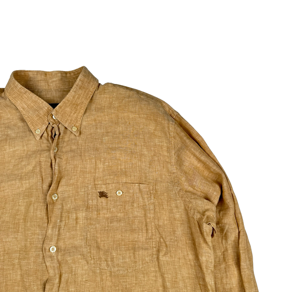 Burberry Orange Linen Emblem Buttoned Shirt - XL