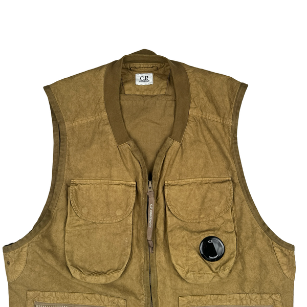 CP Company Brown Ba-Tic Waxed Cotton Utility Vest - Small