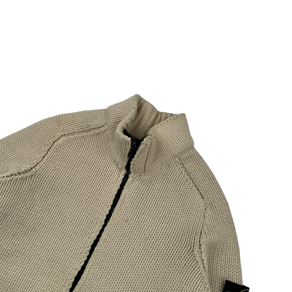 Stone Island 2004 Cream Cotton Heavyweight Knit Jumper - Small