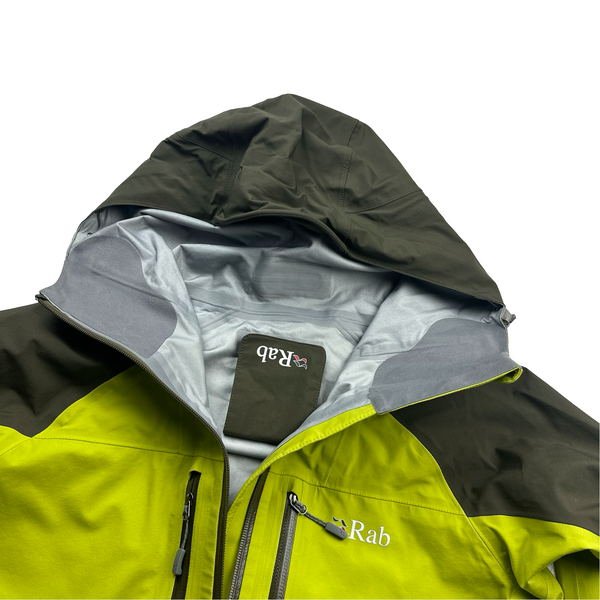 RAB Dark Green/Neon Yellow Neo Zipped Waterproof Rain Jacket - Small