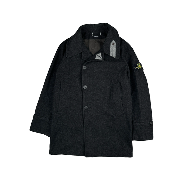 Stone Island 2000 Grey Vintage Wool Blazer Duffle Coat  - Large