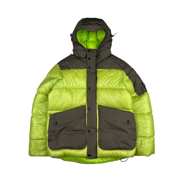 CP Company Neon/Khaki DD Shell Lens View Puffer Jacket - Large