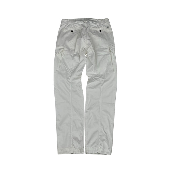 CP Company White Stretch Ergonomic Fit Cargo Trousers - Medium
