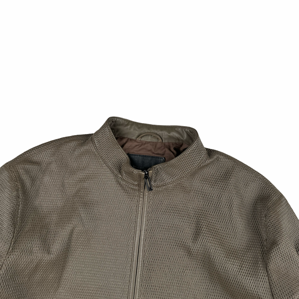 Emporio Armani Zip Up Lamb Lattice Leather Jacket - Large