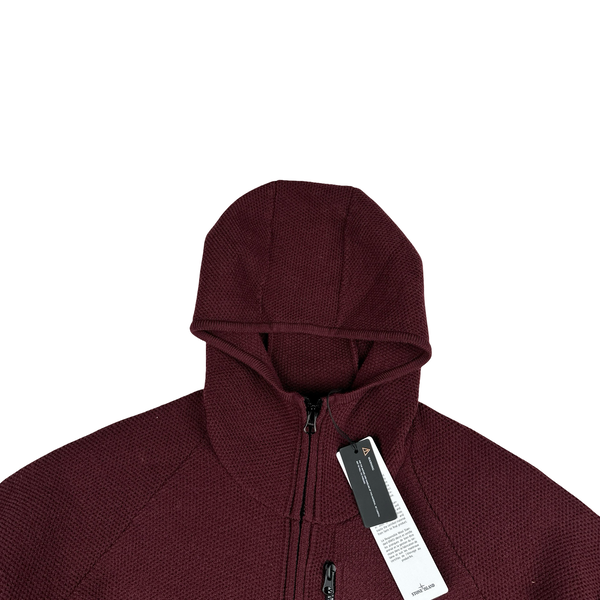 Stone Island 2025 Burgundy Stretch RWS Wool Knit Zipped Jumper - Large