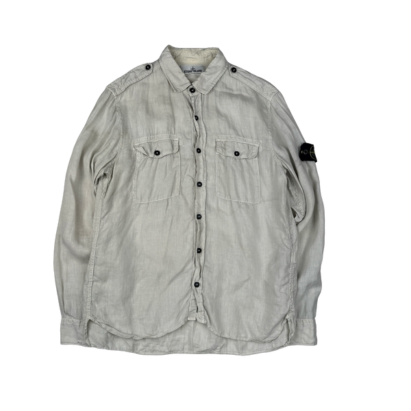Stone Island 2015 White Linen Buttoned Shirt - Large