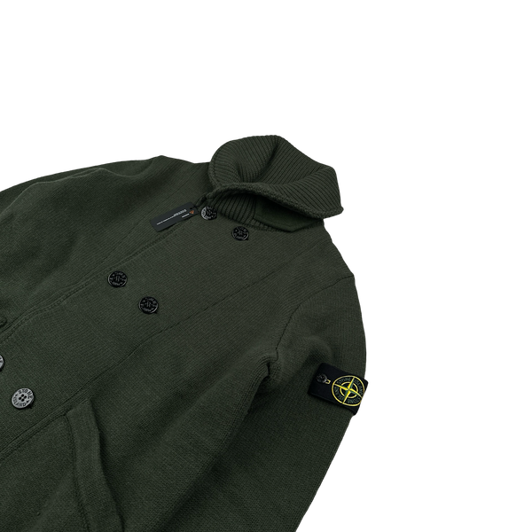 Stone Island 2022 Forest Green Wool Double Breasted Cardigan - Large