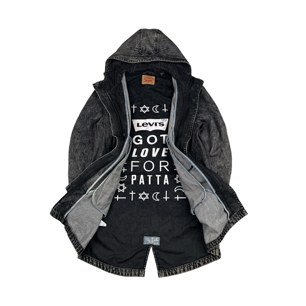 Levis x Patta Grey Dark Wash Long Denim Fishtail Parka Jacket - Medium