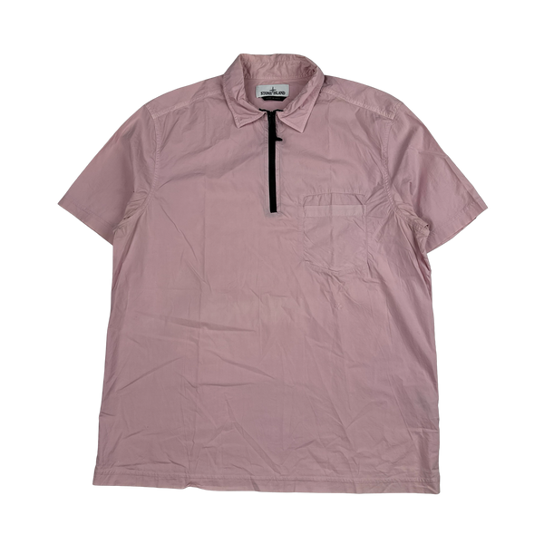 Stone Island 2017 Pink Cotton Short Sleeve Quarter Zip Overshirt - XL
