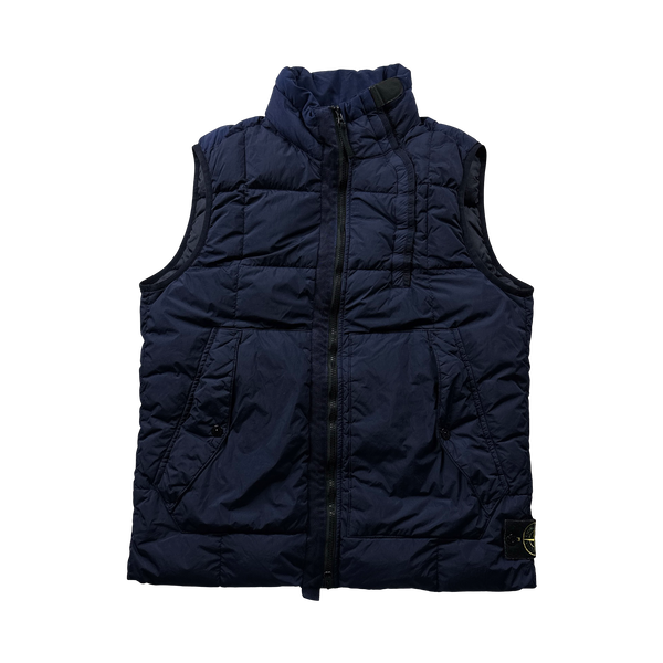 Stone Island 2018 Navy Garment Dyed Crinkle Reps Down Filled Gilet Jacket - Large