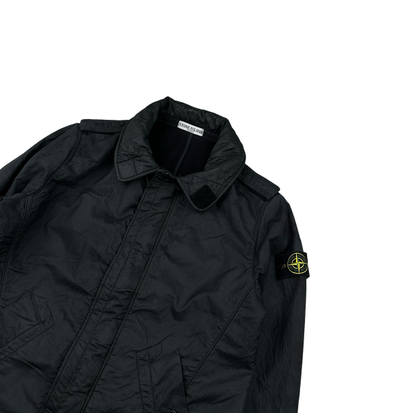 Stone Island 2010 Black Heavyweight Wool Lined Trench Coat - Medium