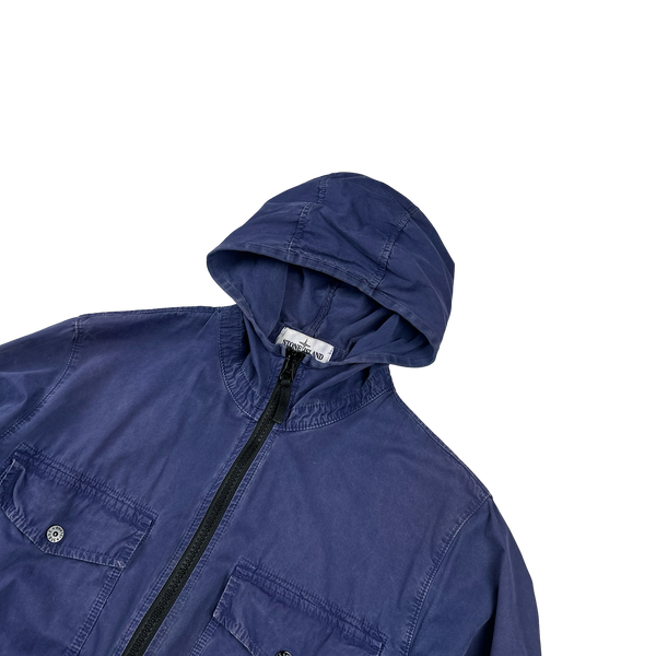 Stone Island 2018 Blue Hooded Cotton Overshirt Jacket - Large