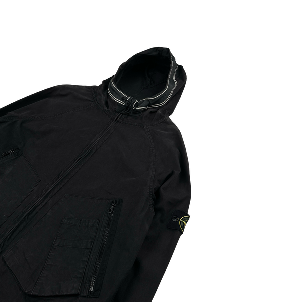 Stone Island 2006 Black Laminated Cotton Hooded Jacket - Large