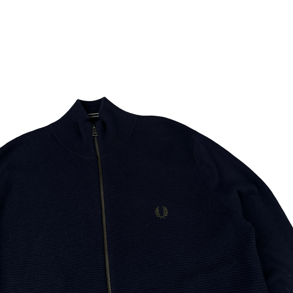 Fred Perry Navy Zipped High Neck Knit - Large