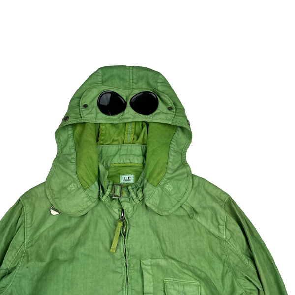 CP Company Green Lino Flax Cotton La Mille Goggle Jacket - XL