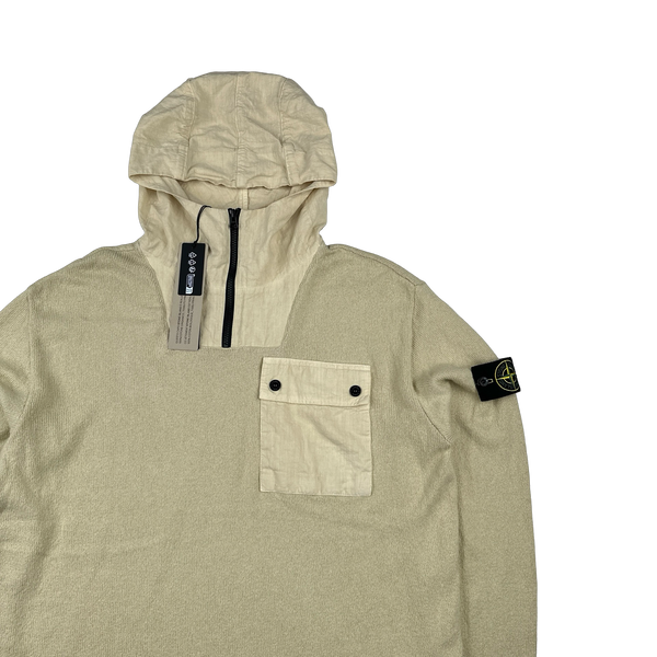 Stone Island 2024 Butter Yellow Hooded Cotton Knit Jumper - Medium & Large
