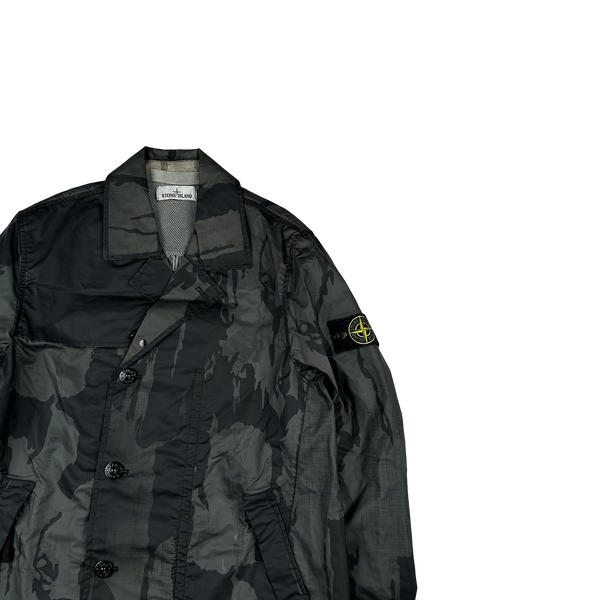 Stone Island 2015 Reverse Colour Process Flowing Camo Raso Gommato Trench Coat - Medium