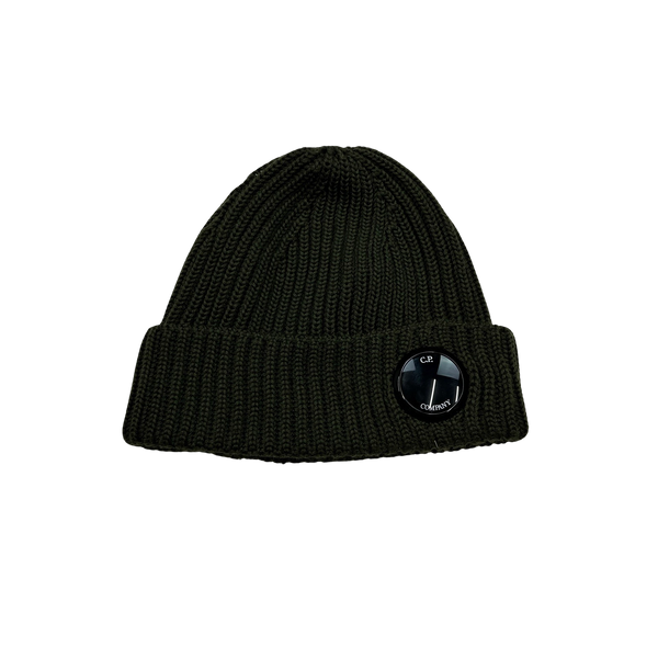 CP Company Khaki Ribbed Wool Lens Viewer Beanie