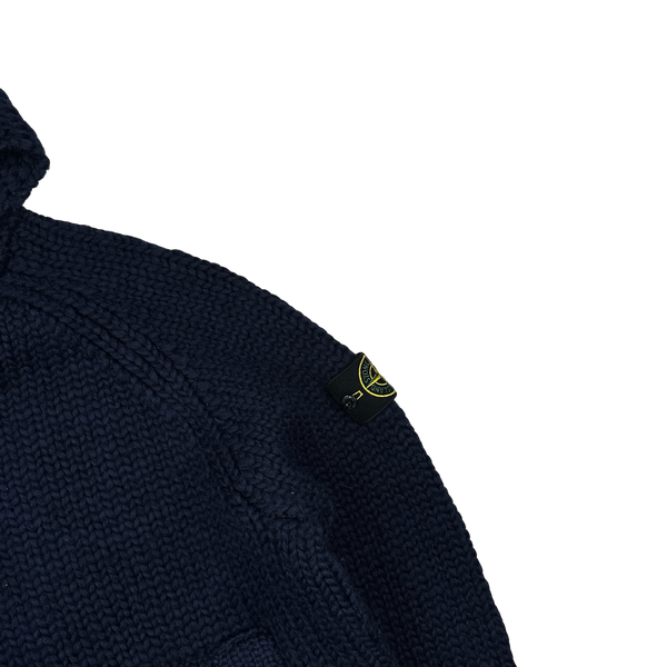 Stone Island 2022 Navy 100% Wool Knitted Zipped Hoodie - XL