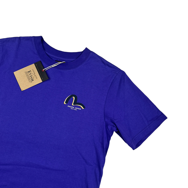 Evisu Graphic Blue Spellout T Shirt - Large