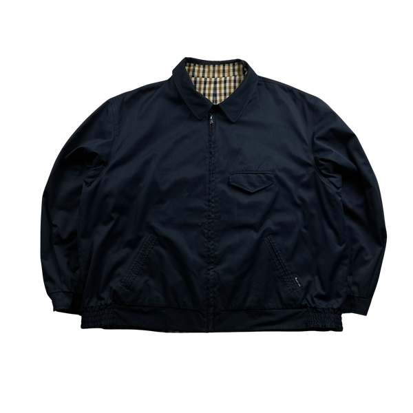 Aquascutum Checked Cotton Reversible Navy Harrington Jacket- XXL