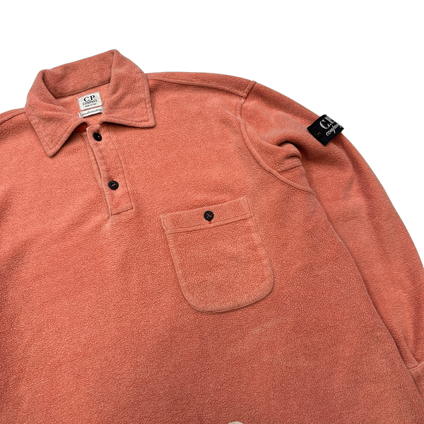 CP Company Vintage Salmon Towelling Fleece Rugby Polo Top - Small
