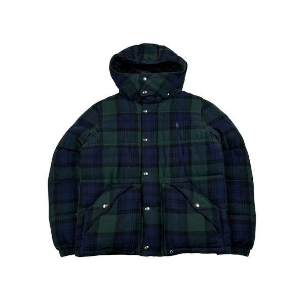 Ralph Lauren Green Nova Check Down Filled Hooded Puffer Jacket - Small